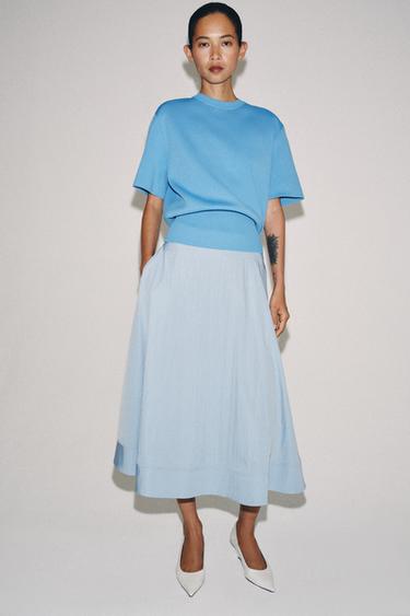 ZW COLLECTION CAPE MIDI SKIRT - Light blue by Zara