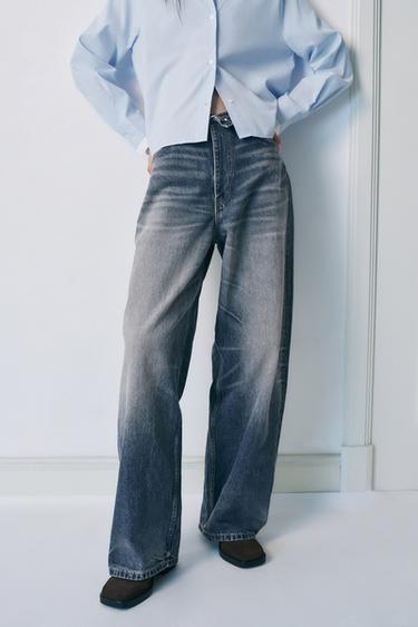 TRF MID-WAIST FOLDED WAISTBAND JEANS - Navy blue by Zara