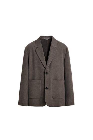 RELAXED FIT TEXTURED SUIT BLAZER - Brown / Taupe by Zara