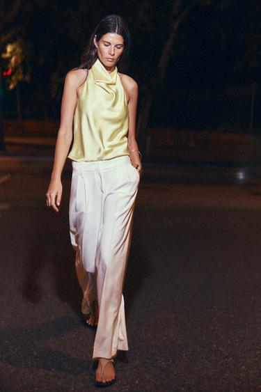 SATIN HALTER TOP - Light yellow by Zara