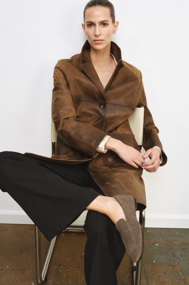 SPLIT SUEDE LOAFERS - Taupe Grey by Zara