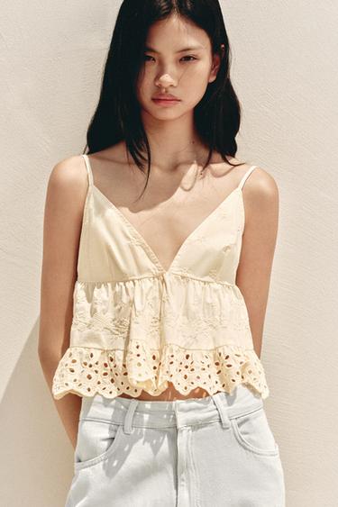 EMBROIDERED POPLIN TOP - Cream by Zara