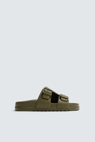 DOUBLE-STRAP RUBBERISED SANDALS - Sea green by Zara