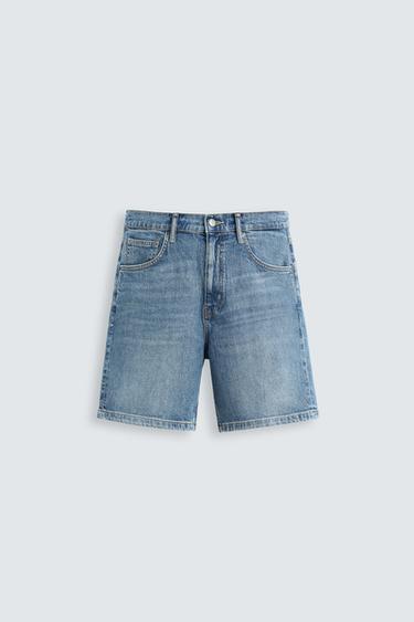 REGULAR FIT DENIM BERMUDA SHORTS - Mid-blue by Zara