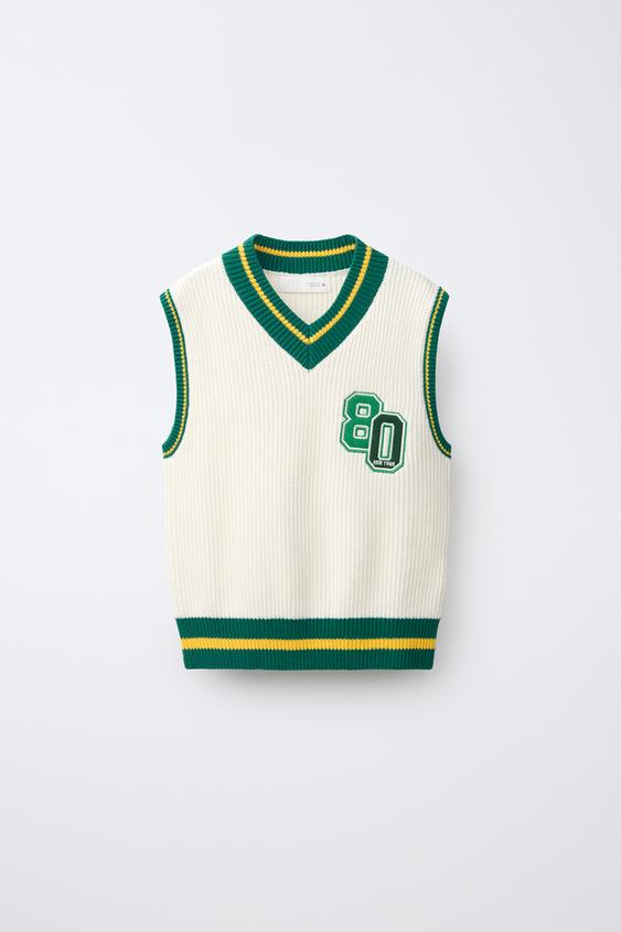 VARSITY KNIT VEST - Ecru by Zara - Image 0