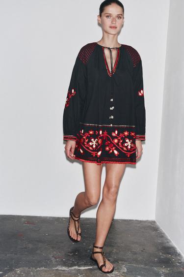 ZW COLLECTION EMBROIDERED SHORT DRESS - Black by Zara - Image 0