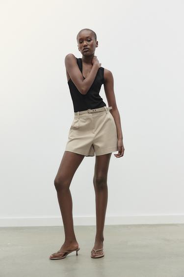 DARTED BERMUDA SHORTS WITH BELT - Light camel by Zara - Image 0