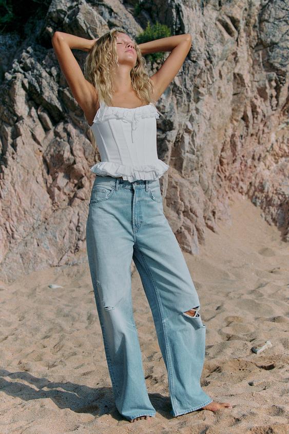 TRF EXTRA WIDE-LEG HIGH-WAIST RIPPED JEANS - Light blue by Zara - Image 0