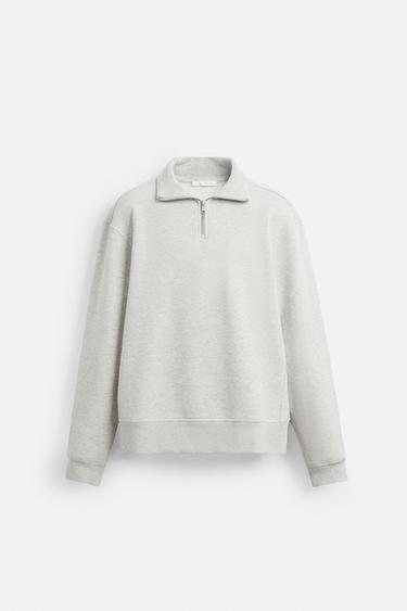 BASIC QUARTER-ZIP SWEATSHIRT - Grey marl by Zara