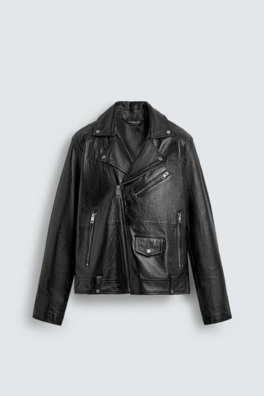 LEATHER BIKER JACKET - Black by Zara