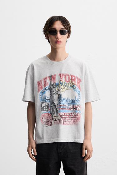 WASHED PRINT T-SHIRT - SILVER UNIVERSE by Zara