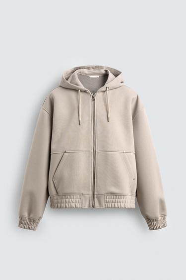 NEOPRENE-EFFECT ZIP-UP HOODIE - Stone by Zara