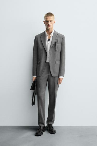 CHECK SUIT TROUSERS - Grey marl by Zara - Image 0