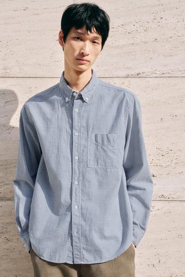 TEXTURED CHECK SHIRT - Navy / White by Zara