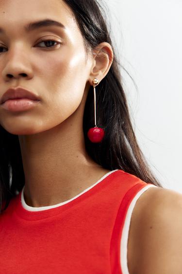 METAL CHERRY EARRINGS - Red by Zara - Image 0