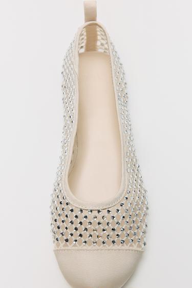 GLITTER BALLERINA SHOES WITH TOECAP - Ecru White by Zara