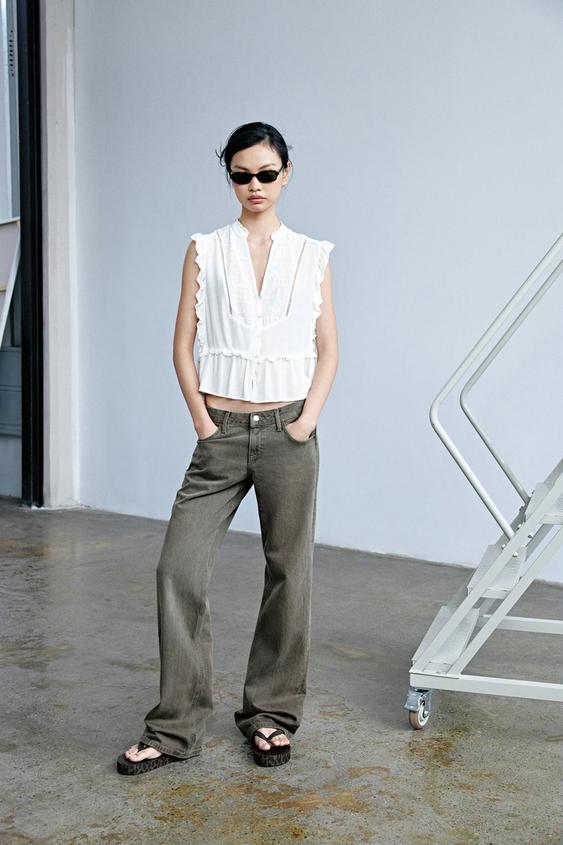 EMBROIDERED RUFFLE TOP - White by Zara - Image 0