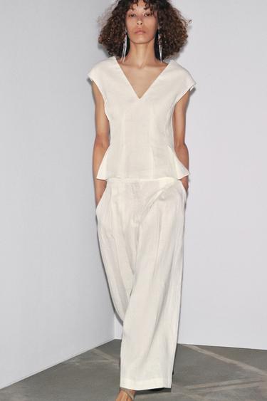 100% LINEN PLEATED TOP ZW COLLECTION - Ecru by Zara - Image 0