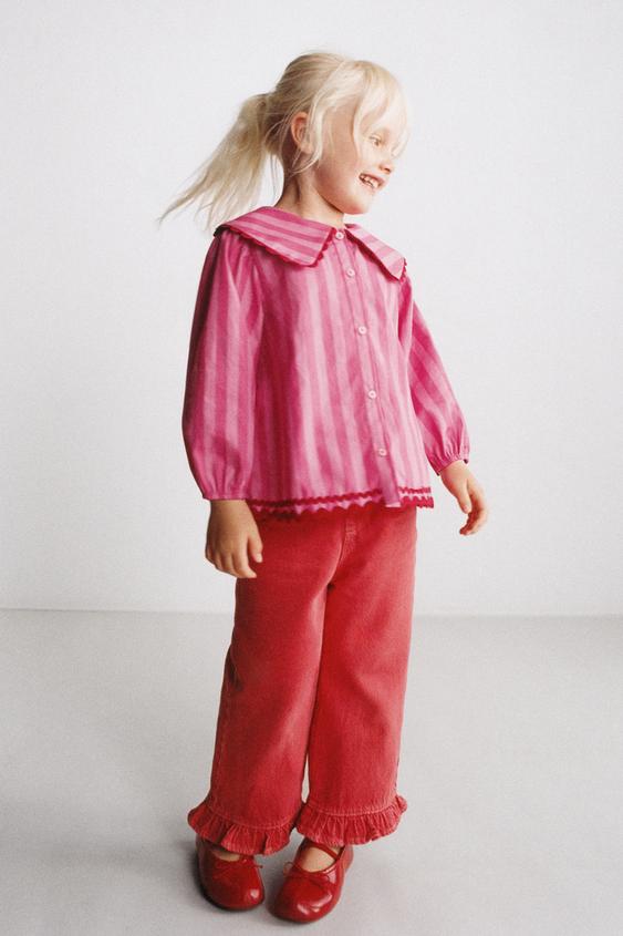 STRIPED SHIRT WITH RUCHING - Fuchsia by Zara - Image 0