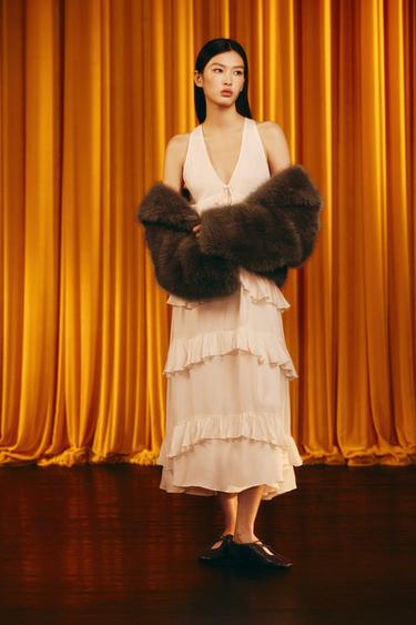 RUFFLED MIDI DRESS - Cream by Zara