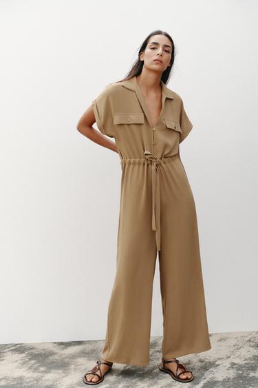 FLOWING JUMPSUIT WITH POCKETS - Khaki by Zara - Image 0