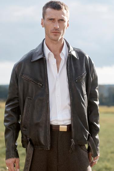 LIMITED EDITION LEATHER JACKET WITH BELT - Dark brown by Zara