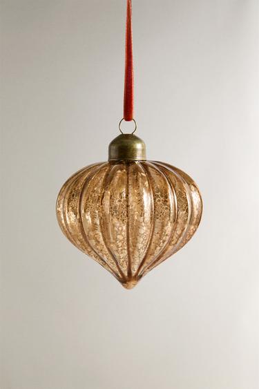 STRIPED SPINNING TOP BAUBLE CHRISTMAS TREE DECORATION - Silver by Zara