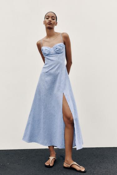MIDI CORSETRY DRESS WITH LINEN BLEND - Blue by Zara - Image 0
