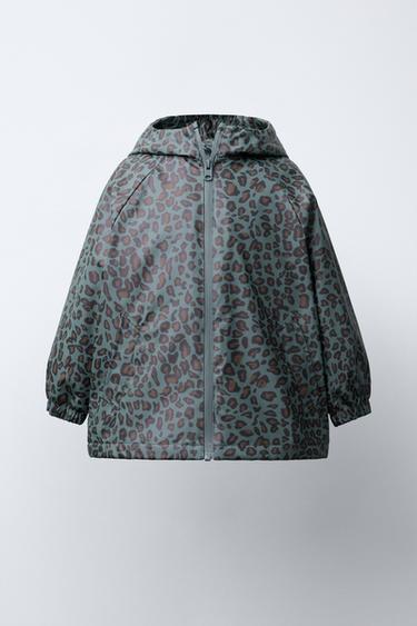 RUBBERISED ANIMAL PRINT WATER RESISTANT RAINCOAT WITH FLEECE LINING - Petrol blue by Zara