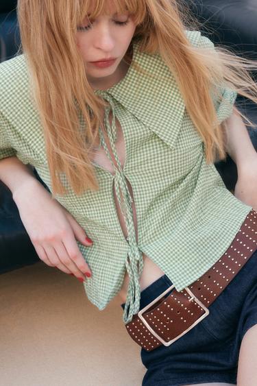 CROPPED GINGHAM SHIRT - Green / Ecru by Zara