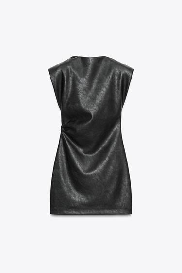 FAUX LEATHER SHORT DRESS WITH SHOULDER PADS - Black by Zara