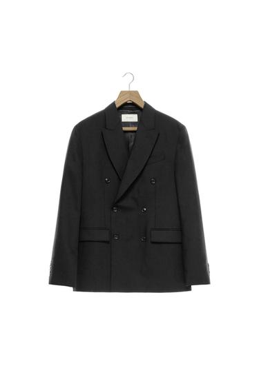 100% WOOL DOUBLE-BREASTED SUIT BLAZER - Black by Zara