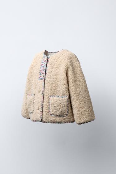 FAUX SHEARLING JACKET WITH FLORAL PIPING - Ecru by Zara