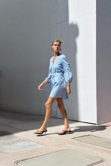 SHORT DRESS WITH RUBBERISED EMBROIDERY - Sky blue by Zara - Image 0