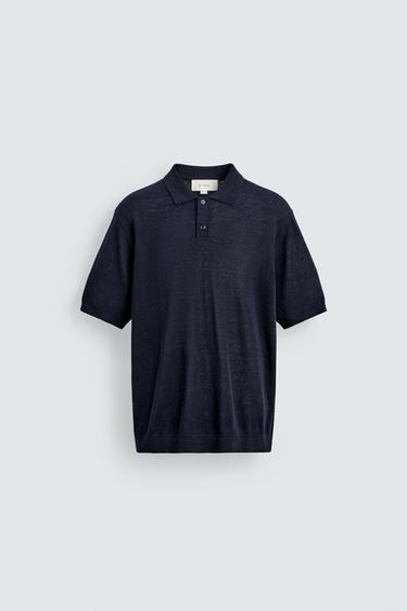 SILK/LINEN KNIT POLO SHIRT - Dark navy by Zara