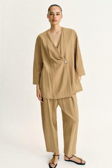 FLOWING TROUSERS WITH ELASTIC WAIST SET - camel by Zara