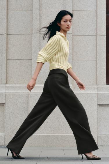 ZW COLLECTION WOOL TROUSERS WITH TURN-UP WAIST - Black by Zara