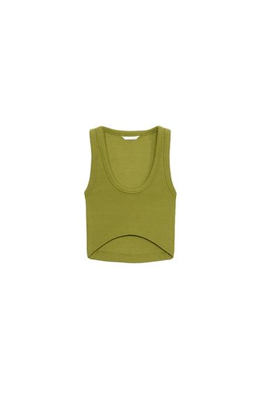 RIBBED CROP TOP - Olive green by Zara
