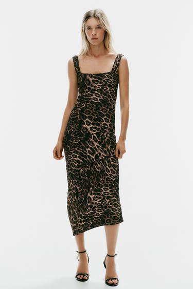 ANIMAL PRINT TEXTURED MIDI DRESS - Leopard by Zara