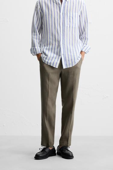 100% LINEN TROUSERS - Light khaki by Zara
