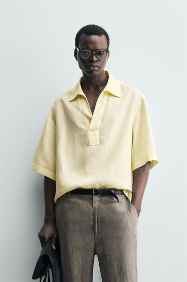 100% LINEN POLO SHIRT - Mustard by Zara