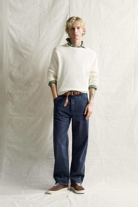 COTTON AND LINEN REGULAR FIT JUMPER - Oyster-white by Zara - Image 0