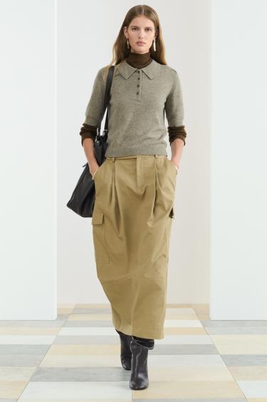 SHORT-SLEEVE POLO SHIRT WITH JACQUARD WEAVE - Khaki by Zara