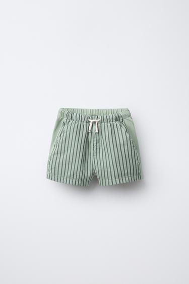 STRIPED COMBINED STRAIGHT BERMUDA SHORTS - Green by Zara