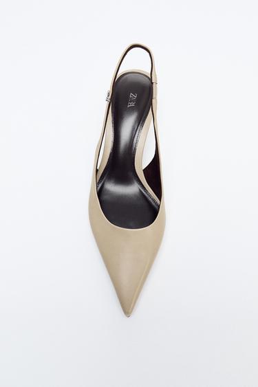 SLINGBACK KITTEN-HEEL SHOES WITH STRAP - Taupe Grey by Zara