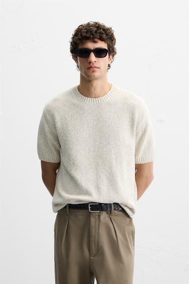 BOUCLÉ TEXTURED KNIT T-SHIRT - Ecru / Beige by Zara