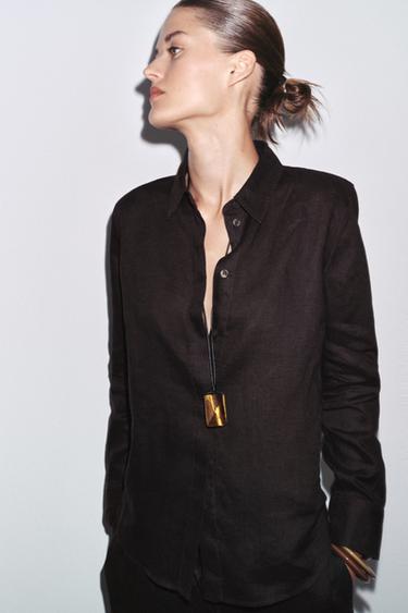 ZW COLLECTION 100% LINEN SHIRT - Brown by Zara