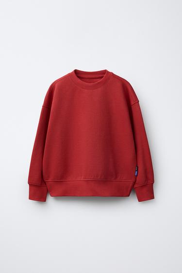 BASIC SWEATSHIRT WITH SLOGAN AND LABEL - Red by Zara