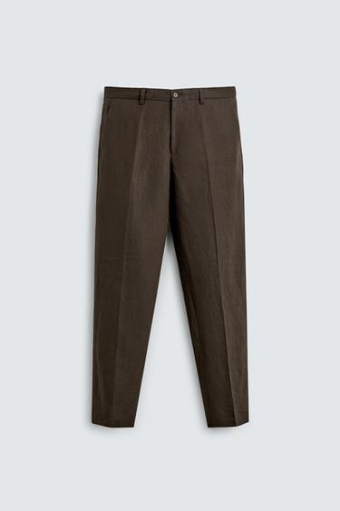100% LINEN SUIT TROUSERS - Dark brown by Zara