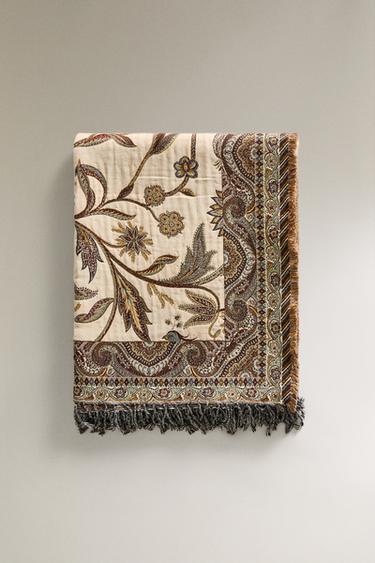 FLORAL JACQUARD THROW - Green / Blue by Zara
